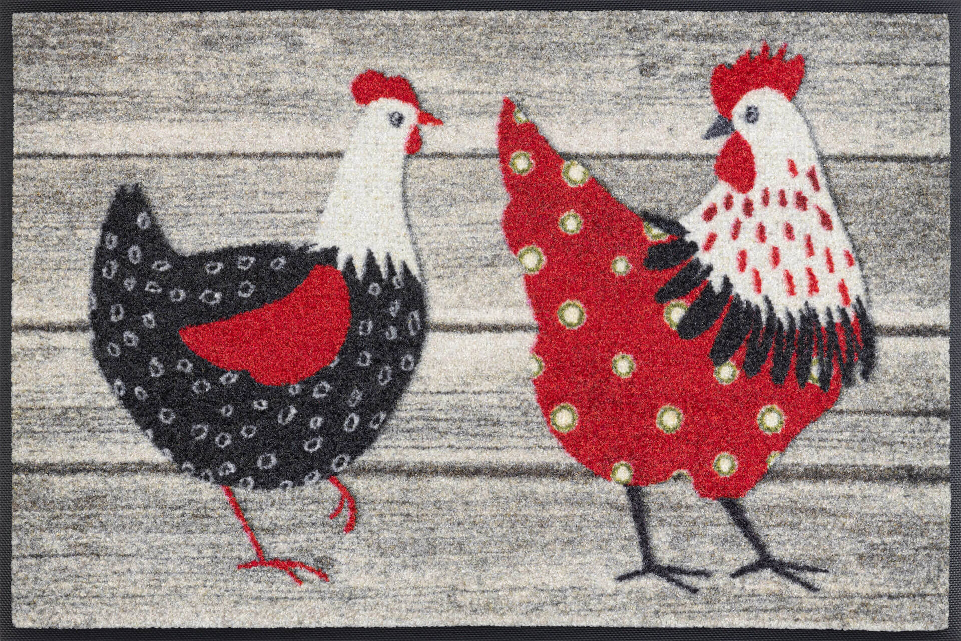Fußmatte Chicken Farm, Wash & Dry Tiermotiv mit Hühnern, 050 x 075 cm, Draufsicht
