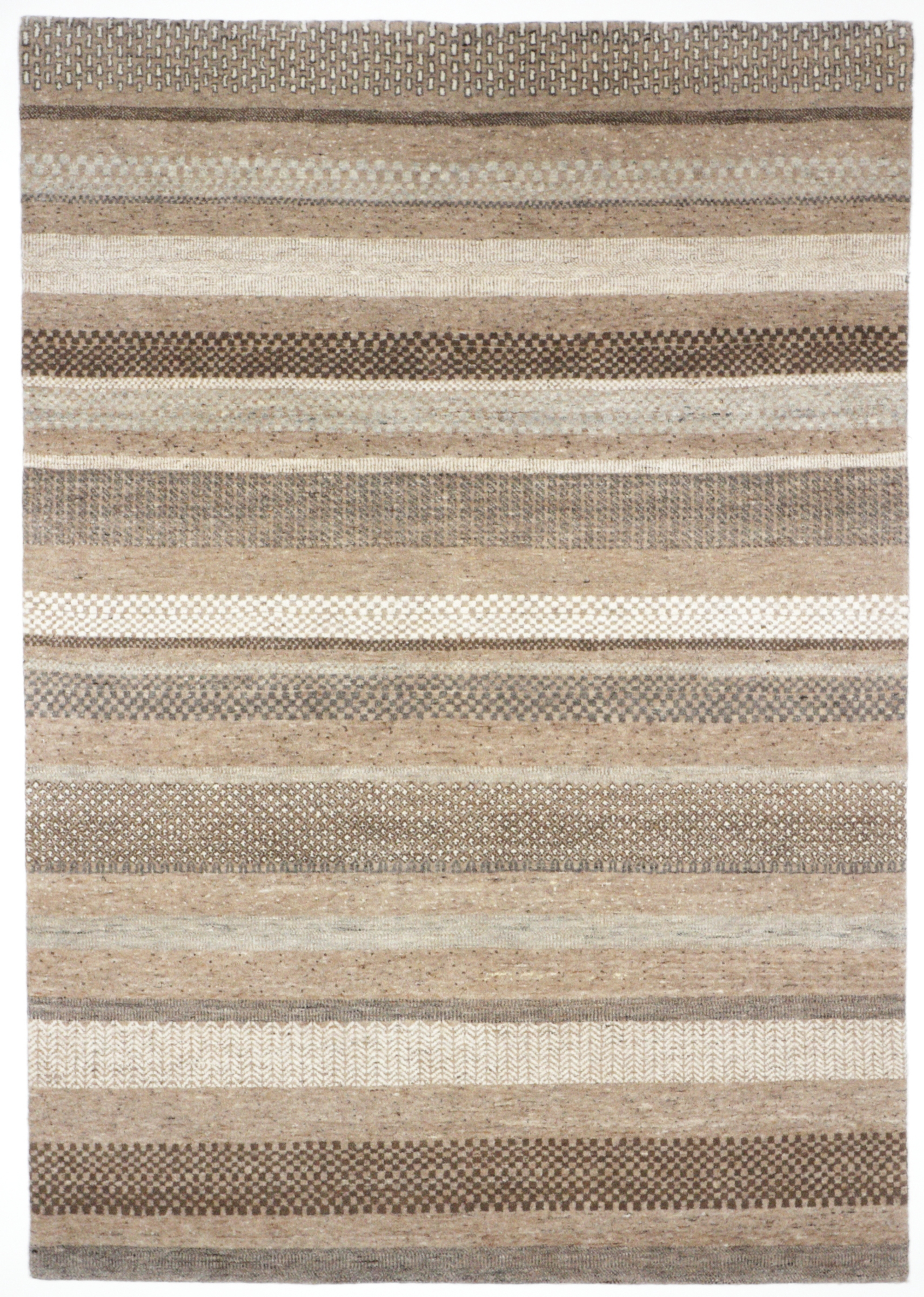 Natur-Pur Teppich mit Streifendesign, handgeknüpft aus Schurwolle in beige/braunen Farben, Draufsicht