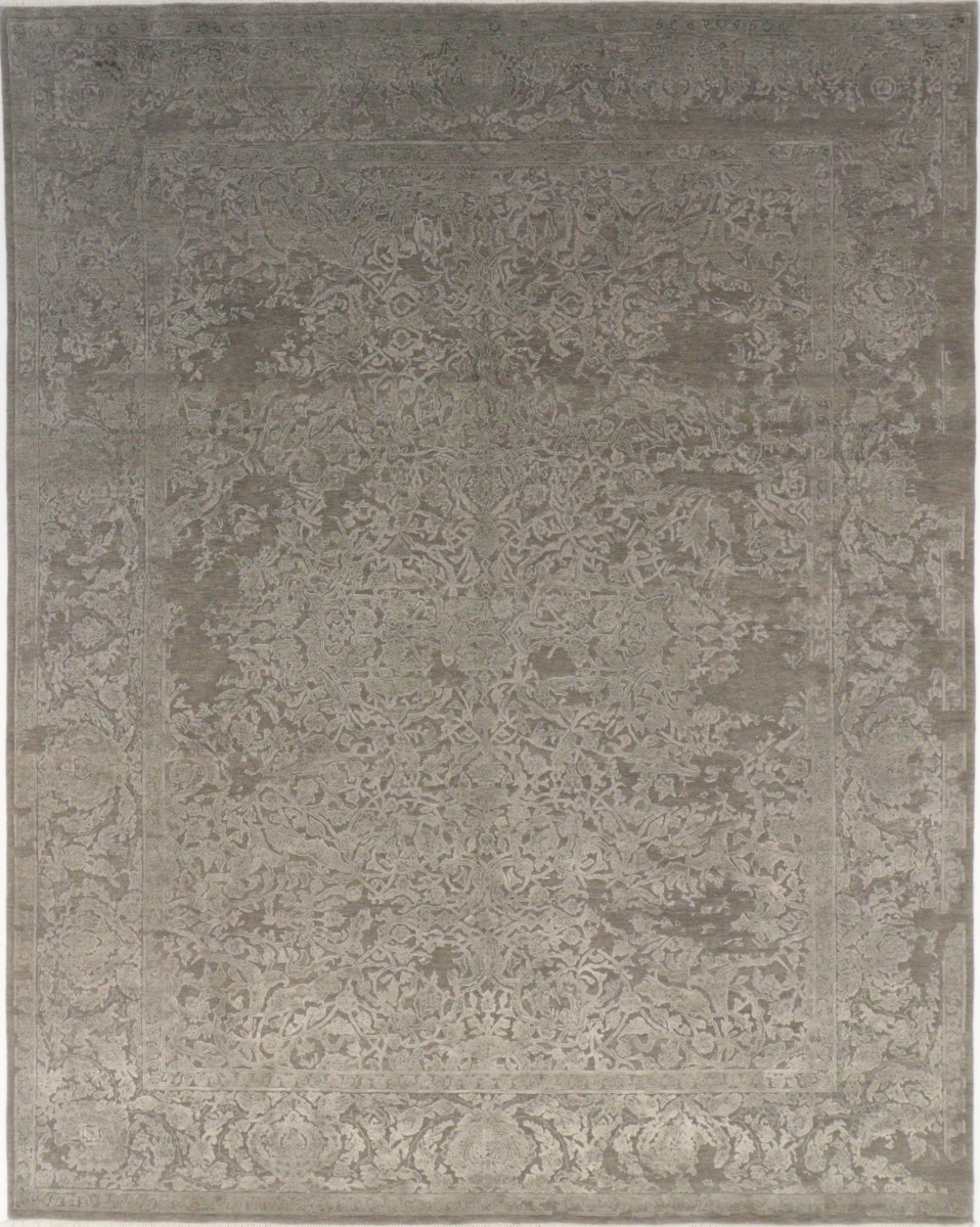 Designerteppich Cameo silver grey, handgeknüpft aus Wolle und Naturseide, mit Reliefschnitt, Draufsicht