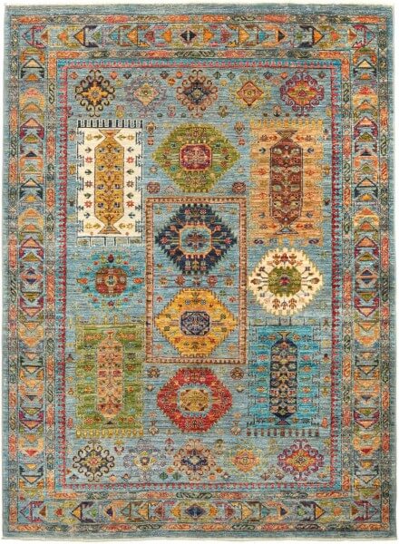 Afghanteppich Tribal Blue, handgeknüpft, Schurwolle, mehrfarbig, 147 x 198 cm, Draufsicht
