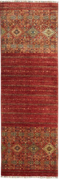 Afghanteppich Rubin Runner Red, Schurwolle, handgeknüpft, 094 x 296 cm, rot, Draufsicht