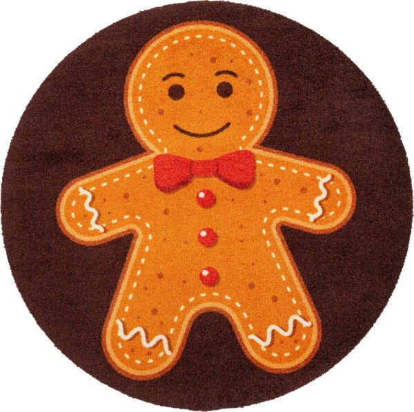 Fußmatte Gingerbread Man, Wash & Dry Decor, mehrfarbig, rund, Ø 90 cm, Draufsicht