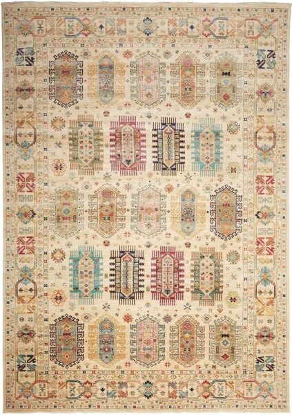 Afghanteppich Tribal Beige Star, handgeknüpft, Schurwolle, 245 x 342 cm, mehrfarbig, Draufsicht
