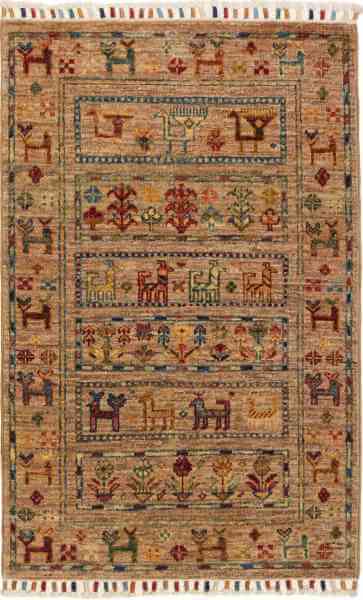 Afghanteppich Rubin mini, handgeknüpft aus Schurwolle, 062 x 0,97 cm, mehrfarbig, Draufsicht