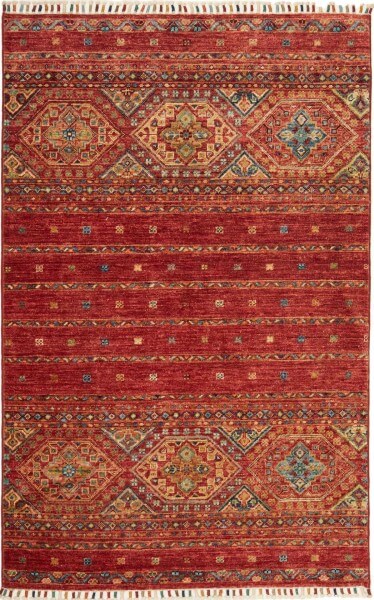 Afghan Teppich Rubin Red, handgeknüpftes Unikat, Schurwolle, 099 x 153 cm, Draufsicht