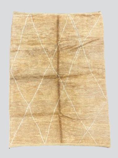 Beni Ourain, beige, Berberteppich, handgeknüpft aus Schurwolle, 255 x 360 cm, Draufsicht