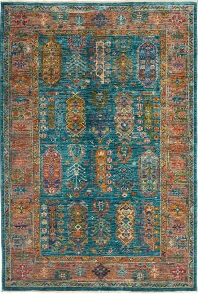 Afghanteppich Tribal Turquoise, handgeknüpft, Schurwolle, 122 x 183 cm, türkis/braun, Draufsicht