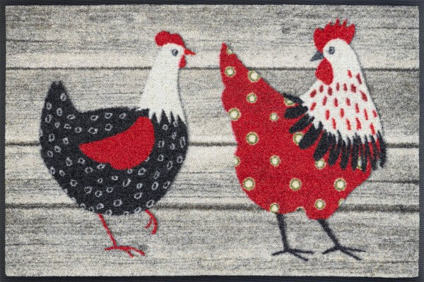 Fußmatte Chicken Farm, Wash & Dry Tiermotiv mit Hühnern, 040 x 060 cm, Draufsicht