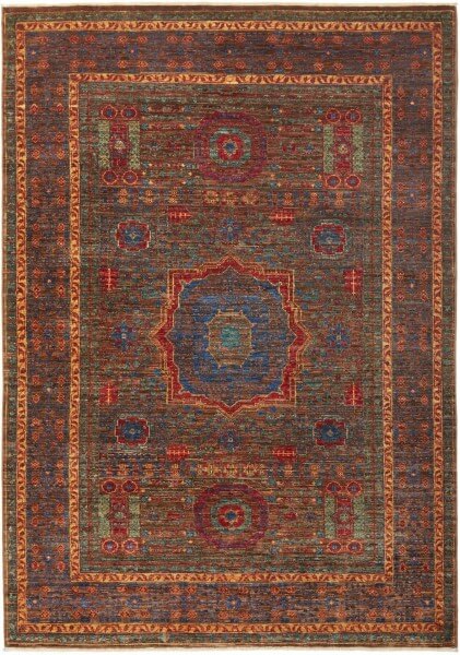 Afghanischer Teppich Mamlouk, handversponnene Schurwolle, braun, mehrfarbig, mit Mittelmedaillon, 124 x 178 cm, Draufsicht
