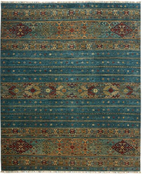 Afghanteppich Rubin Modern Art, Schurwolle, handgeknüpft, 200 x 240 cm, mehrfarbig, Draufsicht