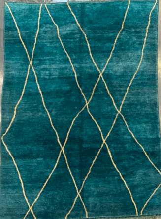 Beni Ourain türkis, Berberteppich Marokko, handgeknüpft aus Schurwolle, 250 x 355 cm, Draufsicht