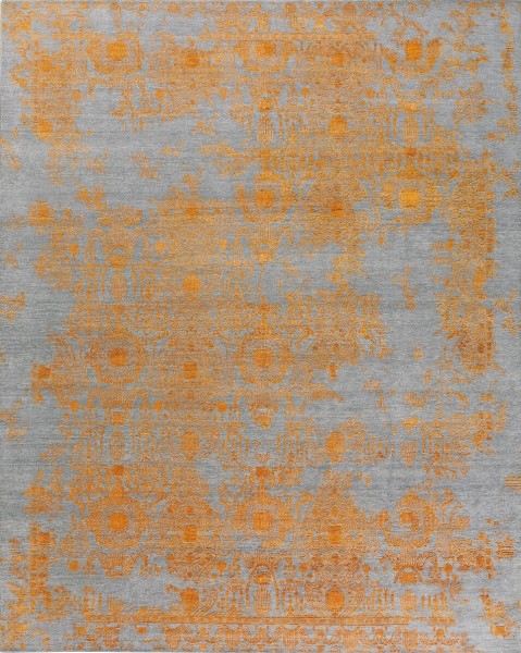 Designerteppich Inspirations T3 grey & orange, handgeknüpft aus Wolle und Seide, Draufsicht