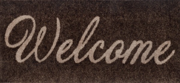 Fußmatte Welcome Brown, mit beigefarbenem Schriftzug, 30 x 70 cm, Draufsicht