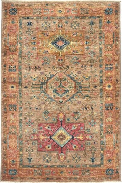Moderner Afghan Teppich , Tribal braun, reine Schurwolle, handgeknüpft, 100 x 149 cm, Draufsicht