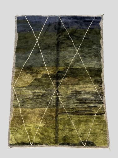 Beni Ourain, green, Berberteppich, handgeknüpft aus Schurwolle, 245 x 360 cm, Draufsicht