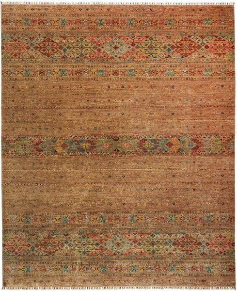 Afghanteppich Rubin Brown, handgeknüpft, Schurwolle, 246 x 300 cm, mehrfarbig, Draufsicht