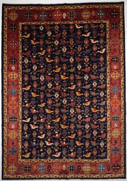 Afghan Teppich - Treasures of the Past, Motiv Birds, handgeknüpft, Draufsicht