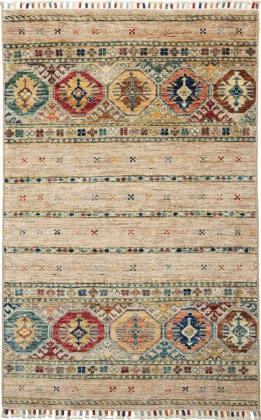 Afghanischer Teppich Rubin Beige, Schurwolle, handgeknüpft, Draufsicht