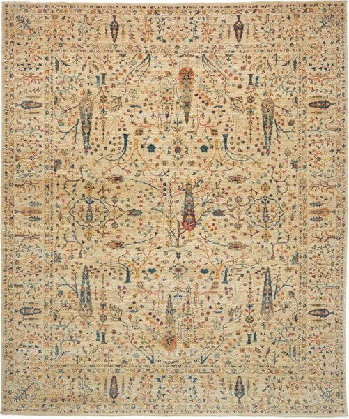Afghanteppich Shahi Fine Exclusiv, handgeknüpft aus Schurwolle, Grundton beige, mehrfarbig, Draufsicht