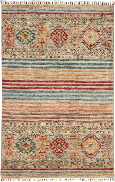 Afghanteppich Rubin Multi, handgeknüpftes Unikat, 098 x 156cm, mehrfarbig, Draufsicht