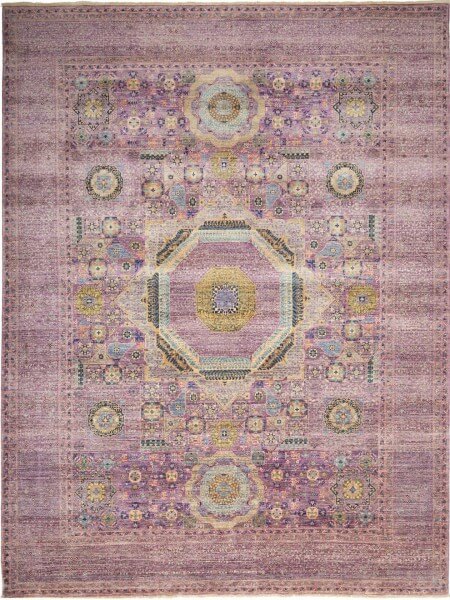 Afghanischer Teppich Mamlouk Lavendel, handgeknüpft aus Schurwolle, mehrfarbig, Draufsicht