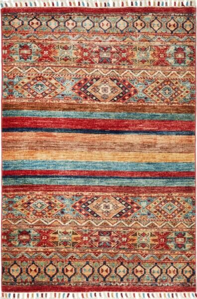 Afghanteppich Samarkand multy, Schurwolle, handgeknüpft, 082 x 119 cm, mehrfarbig, Draufsicht