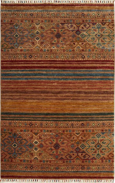 Afghanteppich Rubin Multy, handgeknüpft, Schurwolle, 101 x158 cm, mehrfarbig, Draufsicht