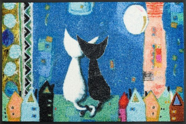 Fußmatte Romance, hübsches Katzenmotv, mehrfarbig, 050 x 075 cm, Draufsicht