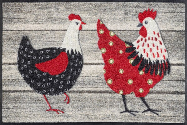 Fußmatte Chicken Farm, Wash & Dry Tiermotiv mit Hühnern, 050 x 075 cm, Draufsicht