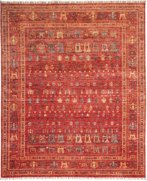 Afghanteppich Rubin Rot, Schurwolle, handgeknüpft, 208 x 240 cm, Draufsicht