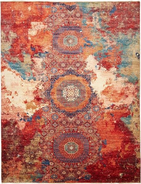 Afghanteppich Mona, handgeknüpft, Schurwolle, 269 x 355 cm, mehrfarbig, Draufsicht