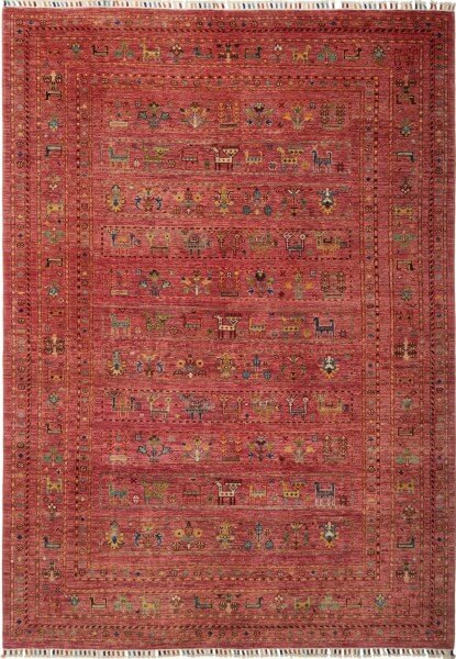 Afghanteppich Rubin Purpal, handgeknüpft , Schurwolle, purpal/mehrfarbig, 171x 243 cm, Draufsicht