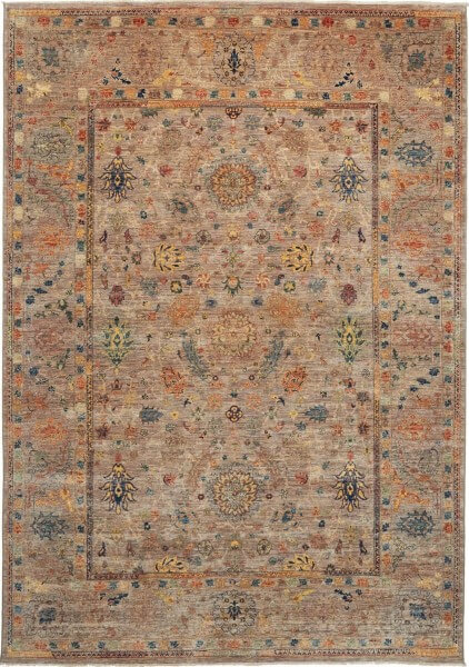Afghanischer Teppich Shahi Fine, handgeknüpft aus Schurwolle, naturalgrundig, mehrfarbig, Draufsicht 
