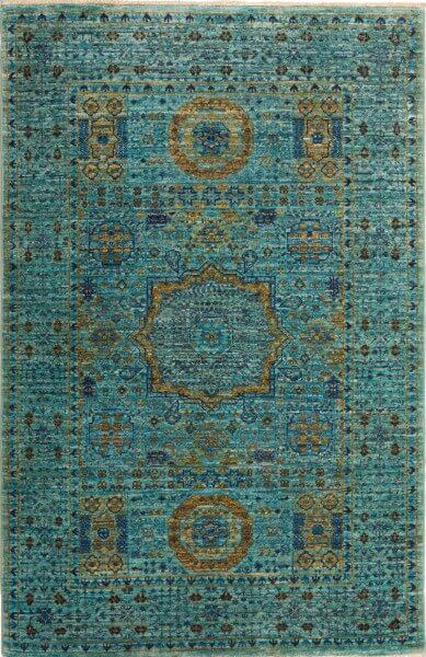 Afghan-Teppich Mamlouk, turquoise, handgeknüpft, Schurwolle, 080 x 124 cm, Draufsicht