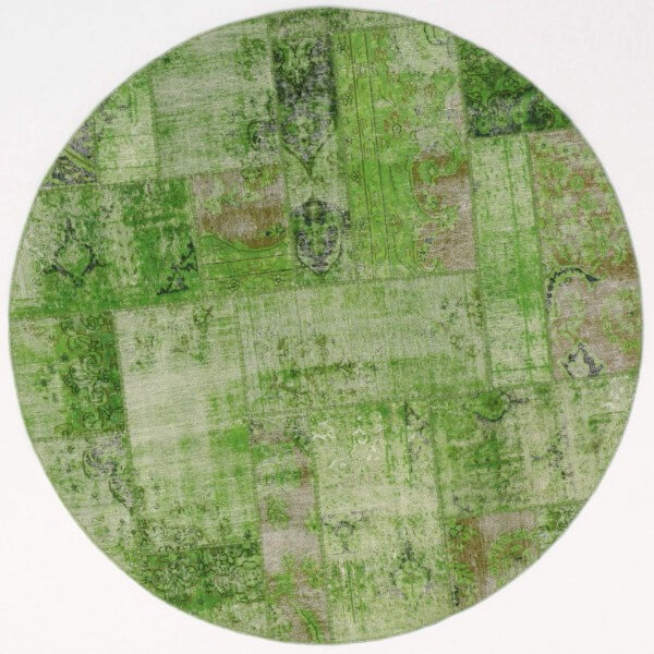 Patchworkteppich im UsedLook, aus alten persischen Teppichen, neu überfärbt, grün, Draufsicht