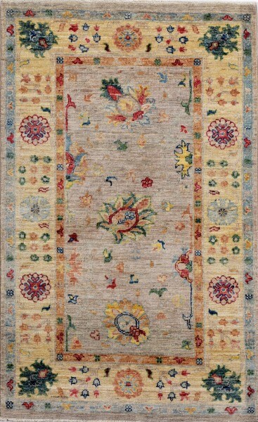 Afghanteppich Rubin Floral, Schurwolle, handgeknüpft, Draufsicht